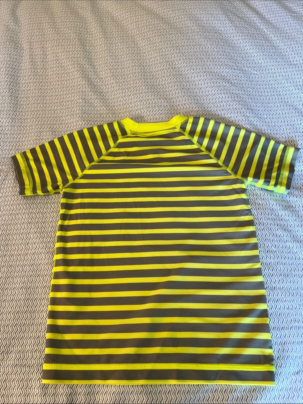 Tea Collection Neon Yellow & Charcoal Striped Kids Rashguard